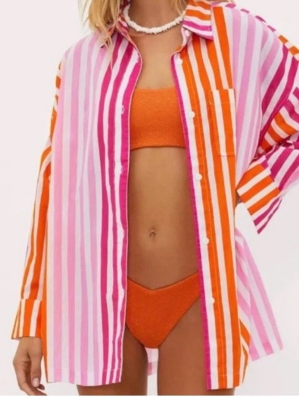 Beach Riot Alexa Striped Pink & Orange Button-Up Cover Shirt Size L/XL